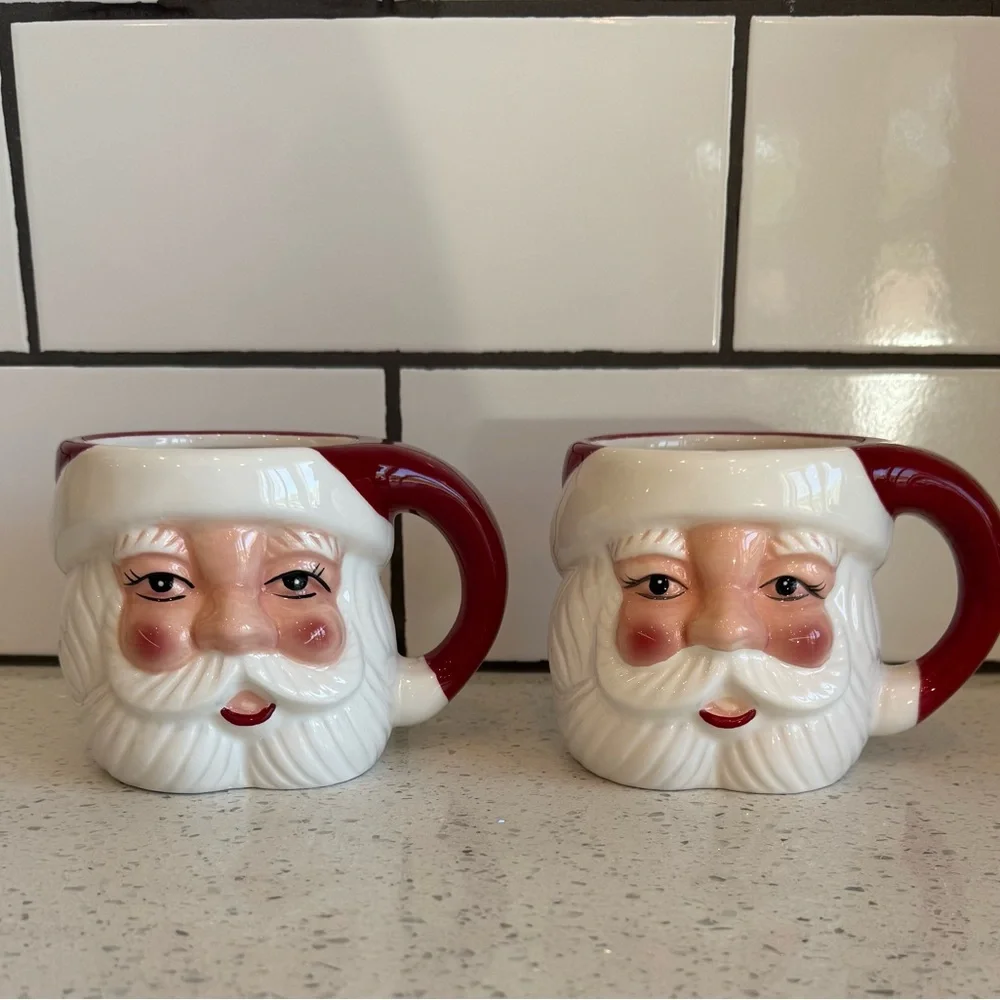 🎄 NWT Pottery Barn Santa Claus Figural Mugs – Set of 2 | 16 oz
